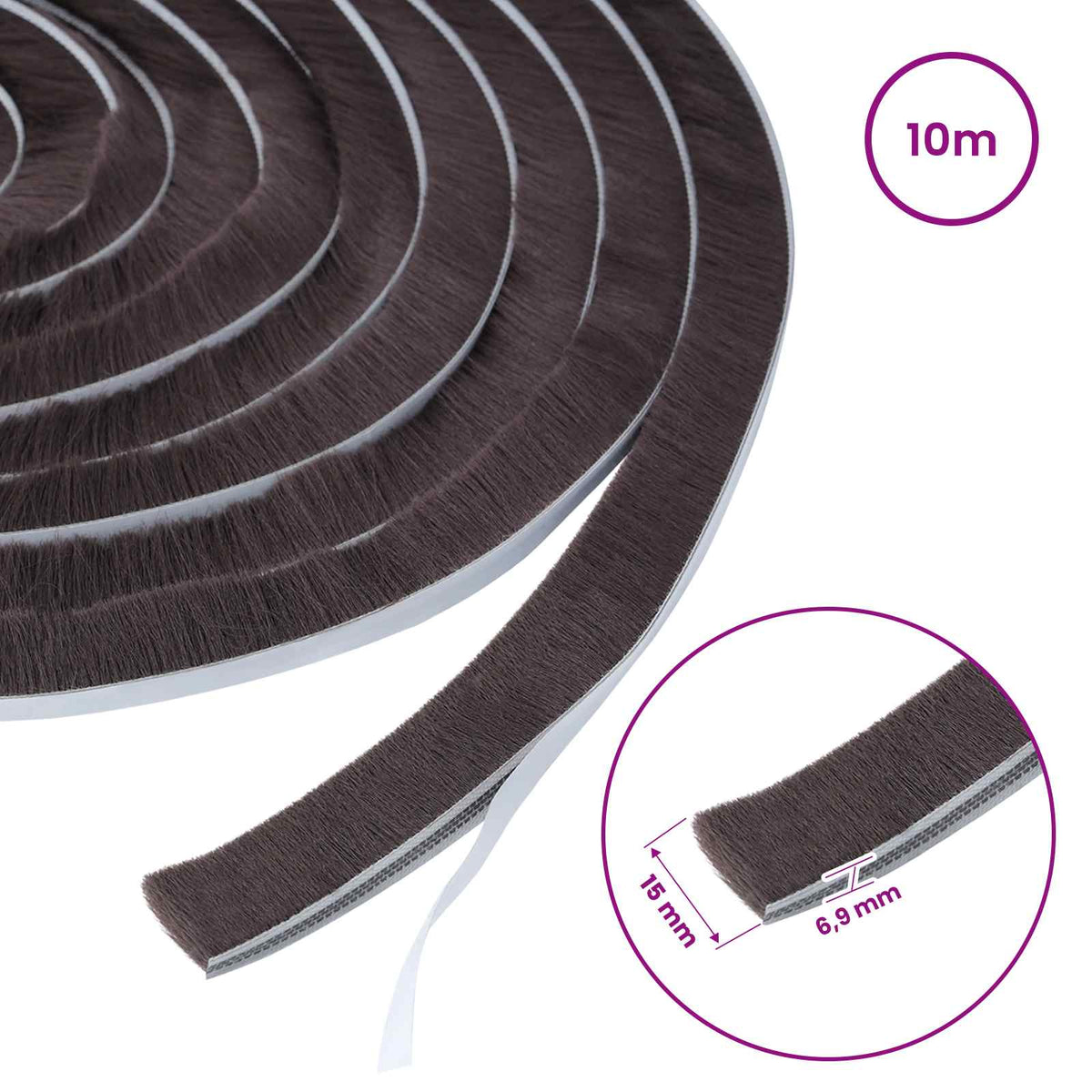 Self-Adhesive Door Brush Seal 10 m PP Brown