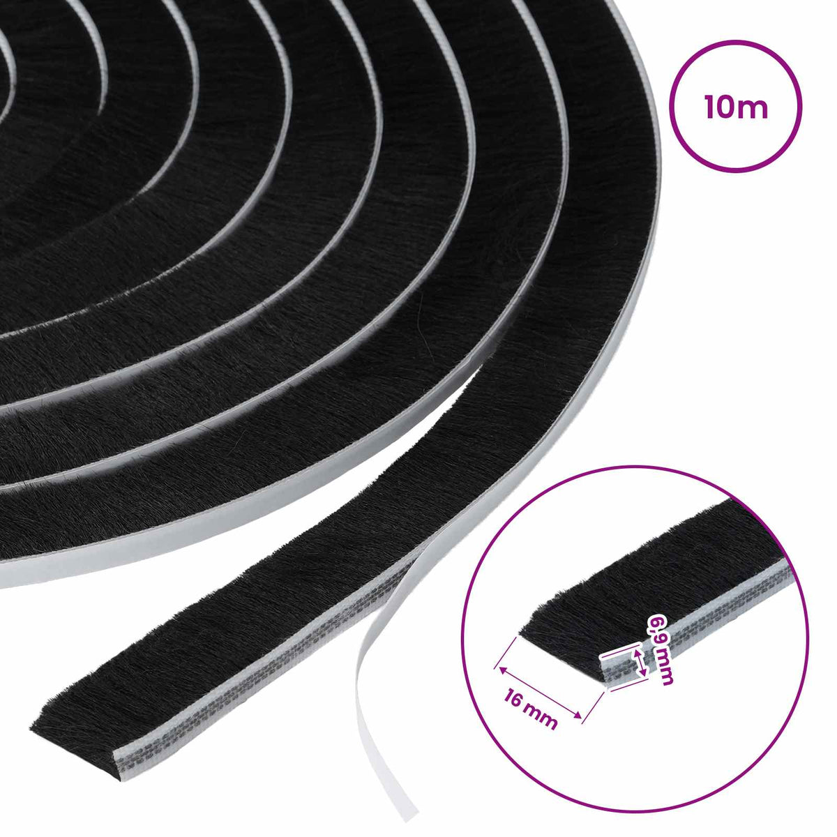 Self-Adhesive Door Brush Seal 10 m PP Black