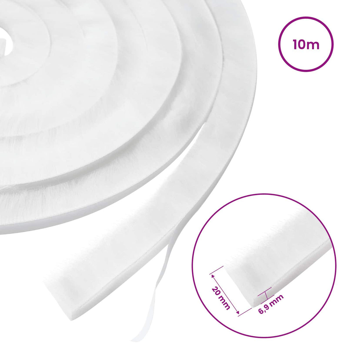 Self-Adhesive Door Brush Seal 10 m PP White