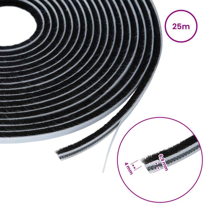 Self-Adhesive Door Brush Seal 25 m PP Black