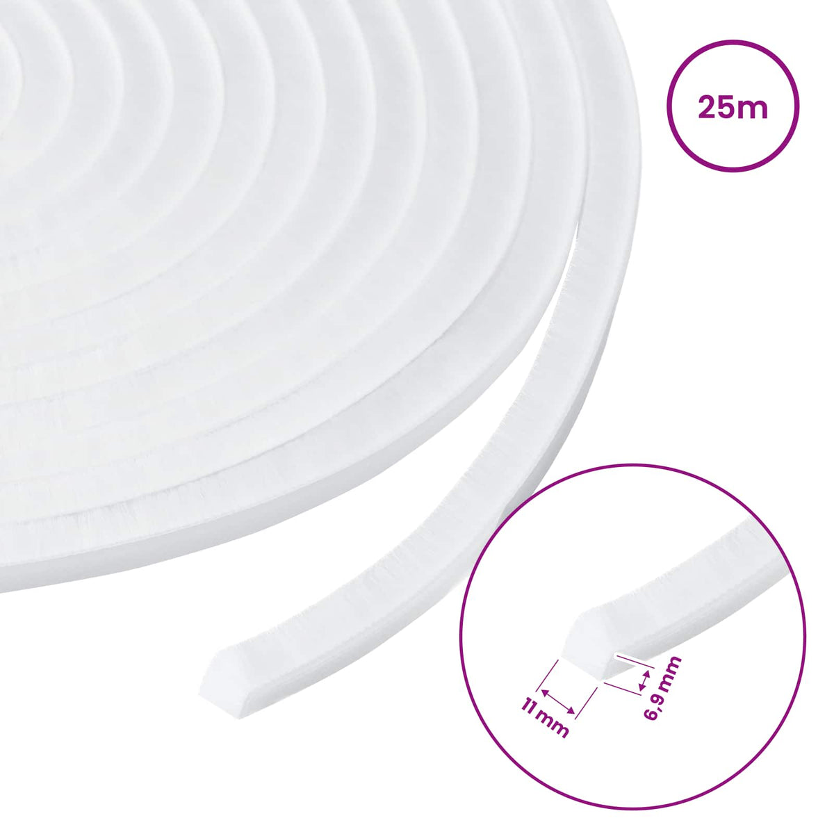 Self-Adhesive Door Brush Seal 25 m PP White