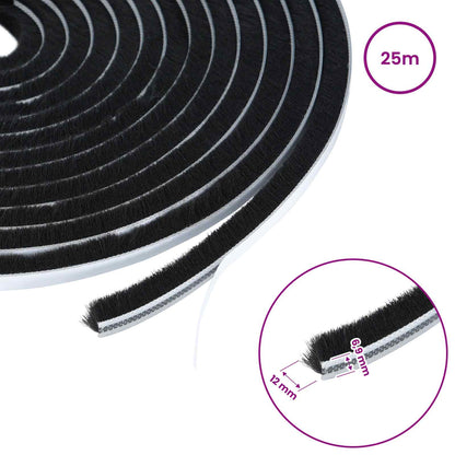 Self-Adhesive Door Brush Seal 25 m PP Black
