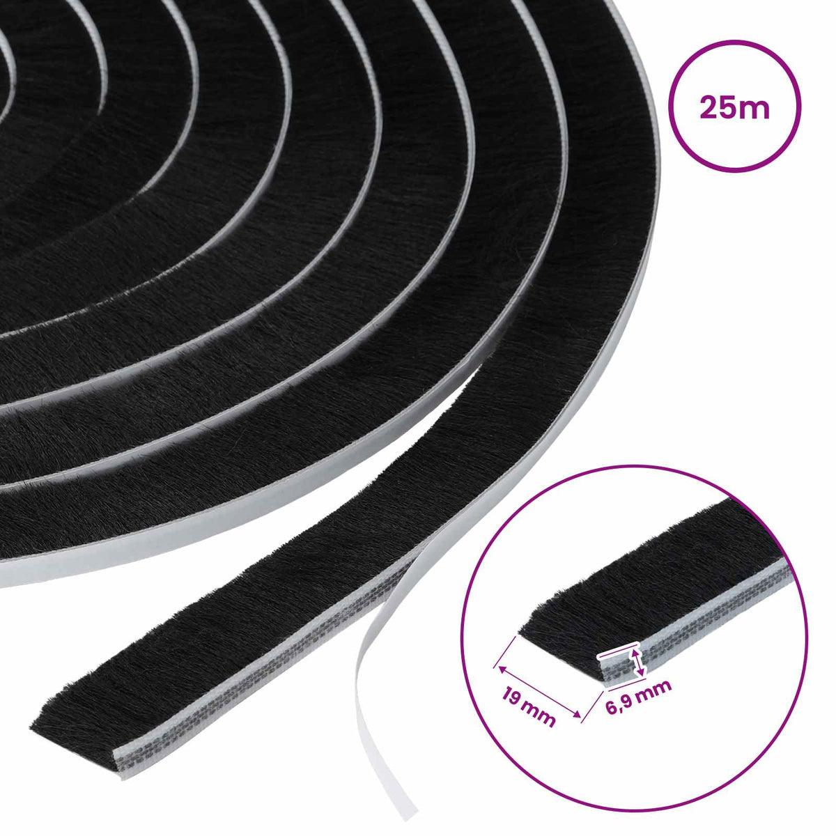 Self-Adhesive Door Brush Seal 25 m PP Black