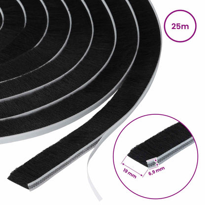 Self-Adhesive Door Brush Seal 25 m PP Black