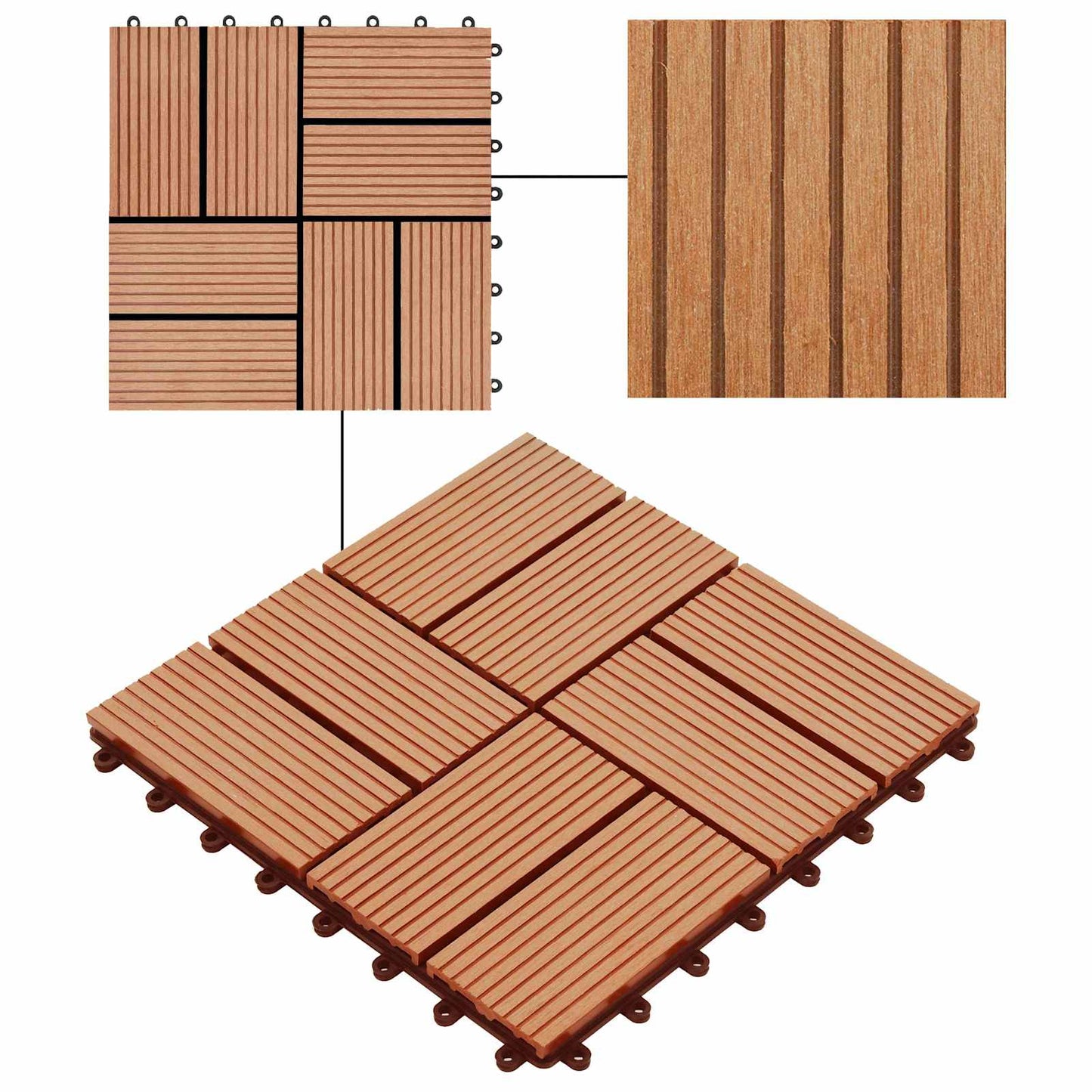 Decking Tile 22 pcs Teak 30 x 30 cm WPC