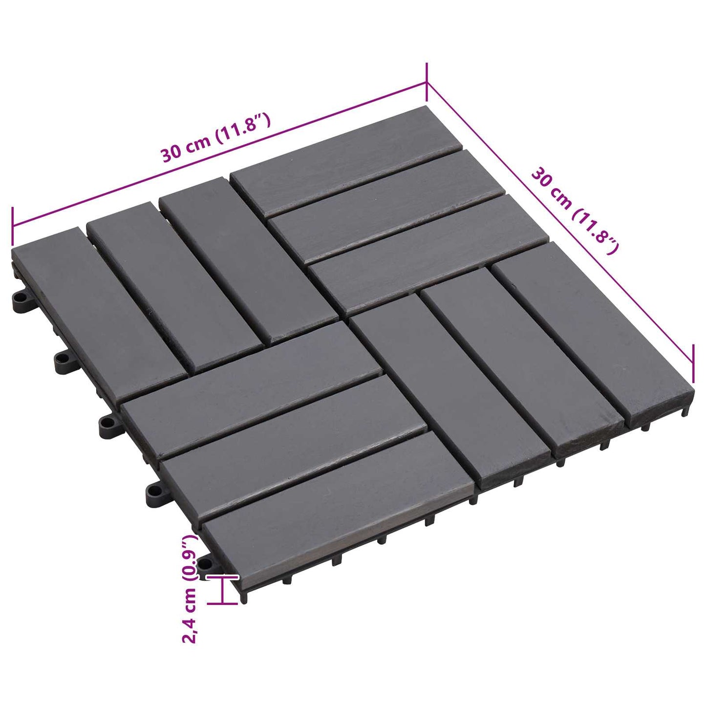 Decking Tile 30 pcs Grey 30 x 30 cm Acacia Hardwood