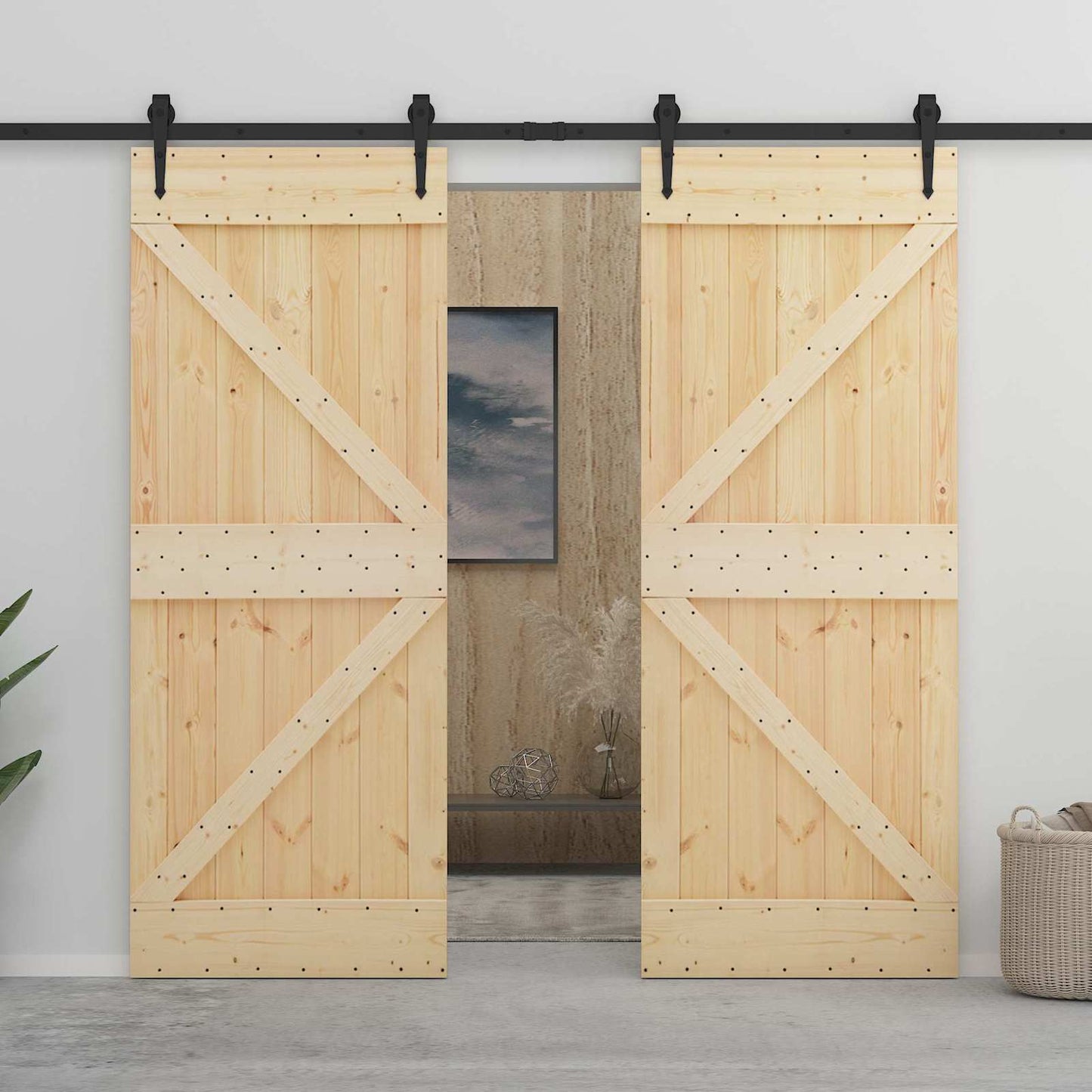 Sliding Door Natural and Black 80 x 210 cm Solid Pine Wood