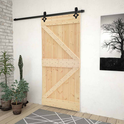 Sliding Door Natural and Black 80 x 210 cm Solid Pine Wood