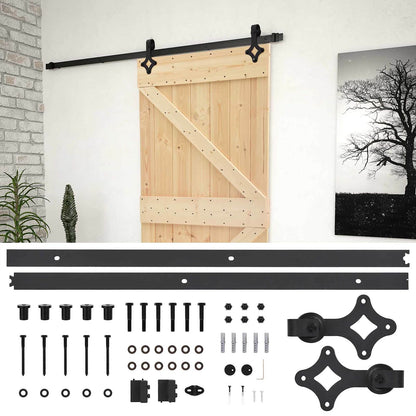 Sliding Door Natural and Black 80 x 210 cm Solid Pine Wood