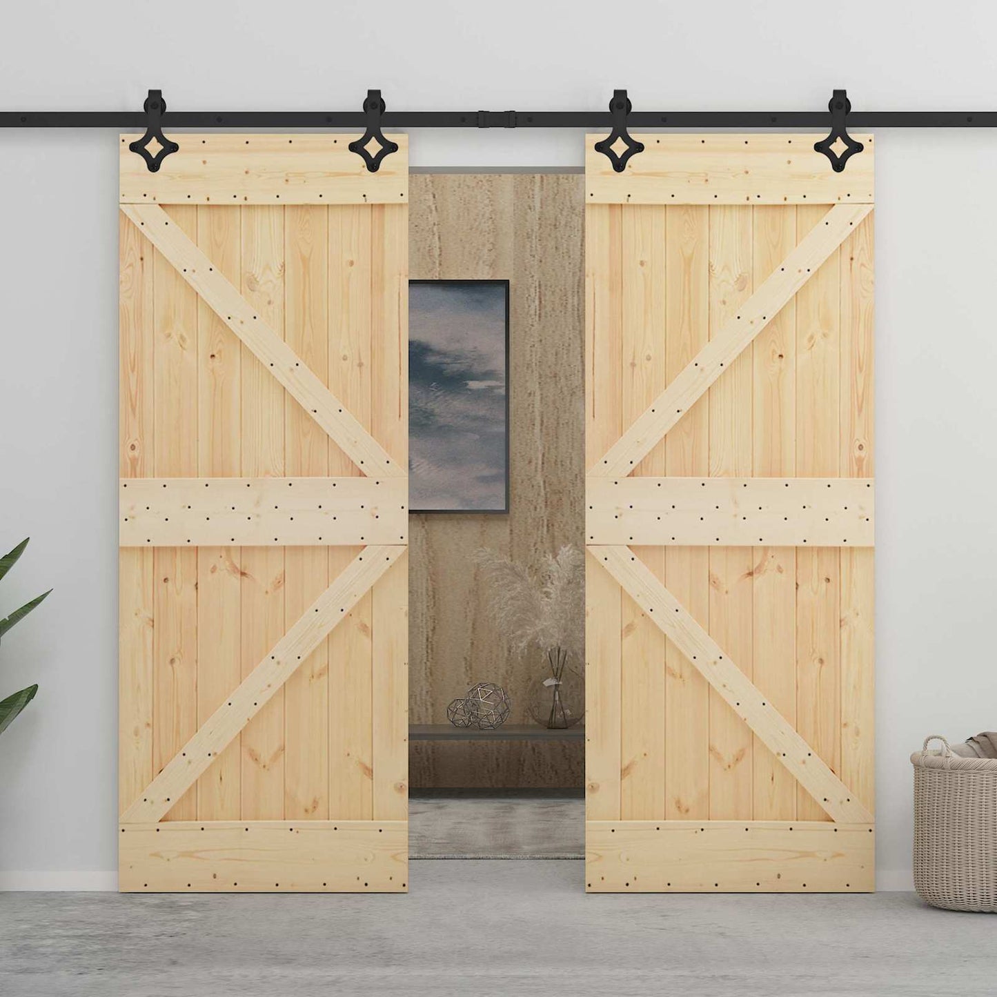 Sliding Door 90 x 210 cm Solid Pine Wood Natural and Black