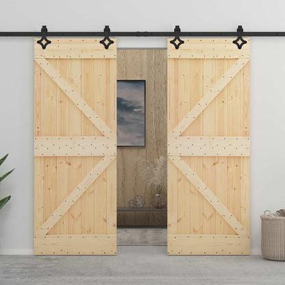 Sliding Door 90 x 210 cm Solid Pine Wood Natural and Black