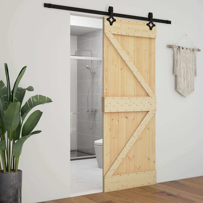Sliding Door 90 x 210 cm Solid Pine Wood Natural and Black