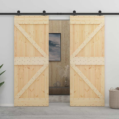 Sliding Door Natural and Black 90 x 210 cm Solid Pine Wood