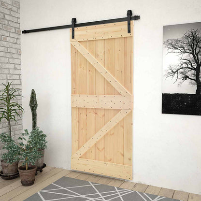 Sliding Door Natural and Black 90 x 210 cm Solid Pine Wood