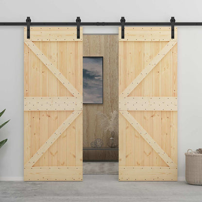 Sliding Door Natural and Black 90 x 210 cm Solid Pine Wood