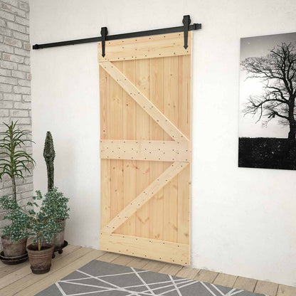 Sliding Door Natural and Black 100 x 210 cm Solid Pine Wood