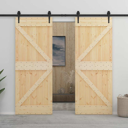 Sliding Door 2 pcs 80 x 210 cm Solid Pine Wood