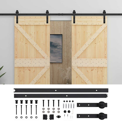 Sliding Door 2 pcs Natural and Black Solid Pine Wood