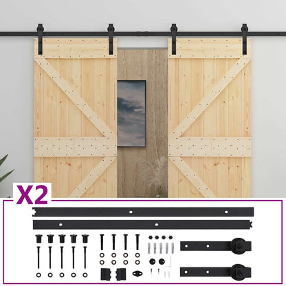 Sliding Door 2 pcs Natural and Black Solid Pine Wood