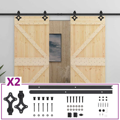 Sliding Door 2 pcs Natural and Black Solid Pine Wood