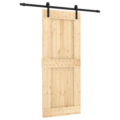 Sliding Door Natural and Black 85 x 210 cm Solid Pine Wood