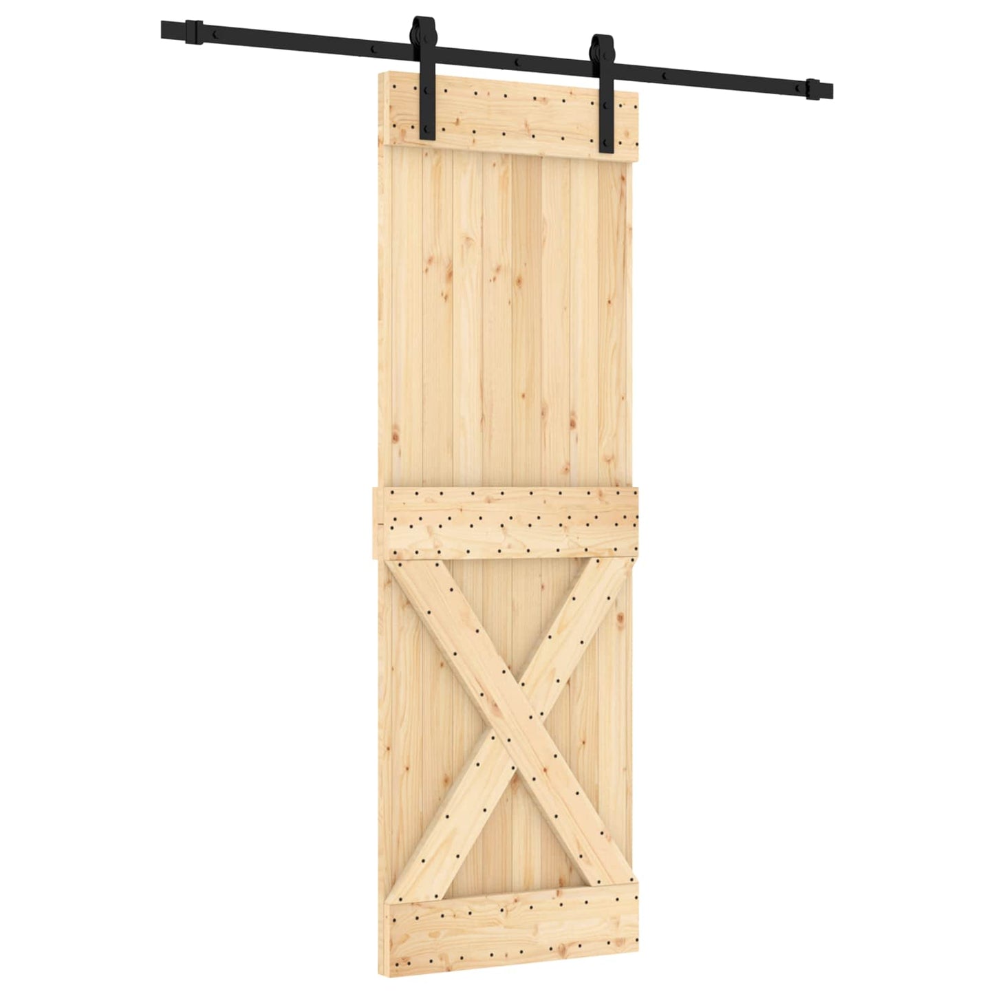 Sliding Door Natural and Black 70 x 210 cm Solid Pine Wood