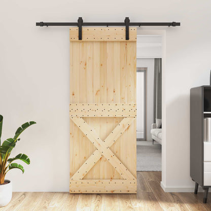 Sliding Door Natural and Black 85 x 210 cm Solid Pine Wood