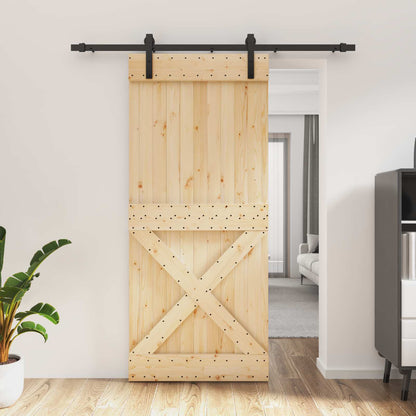 Sliding Door Natural and Black 90 x 210 cm Solid Pine Wood