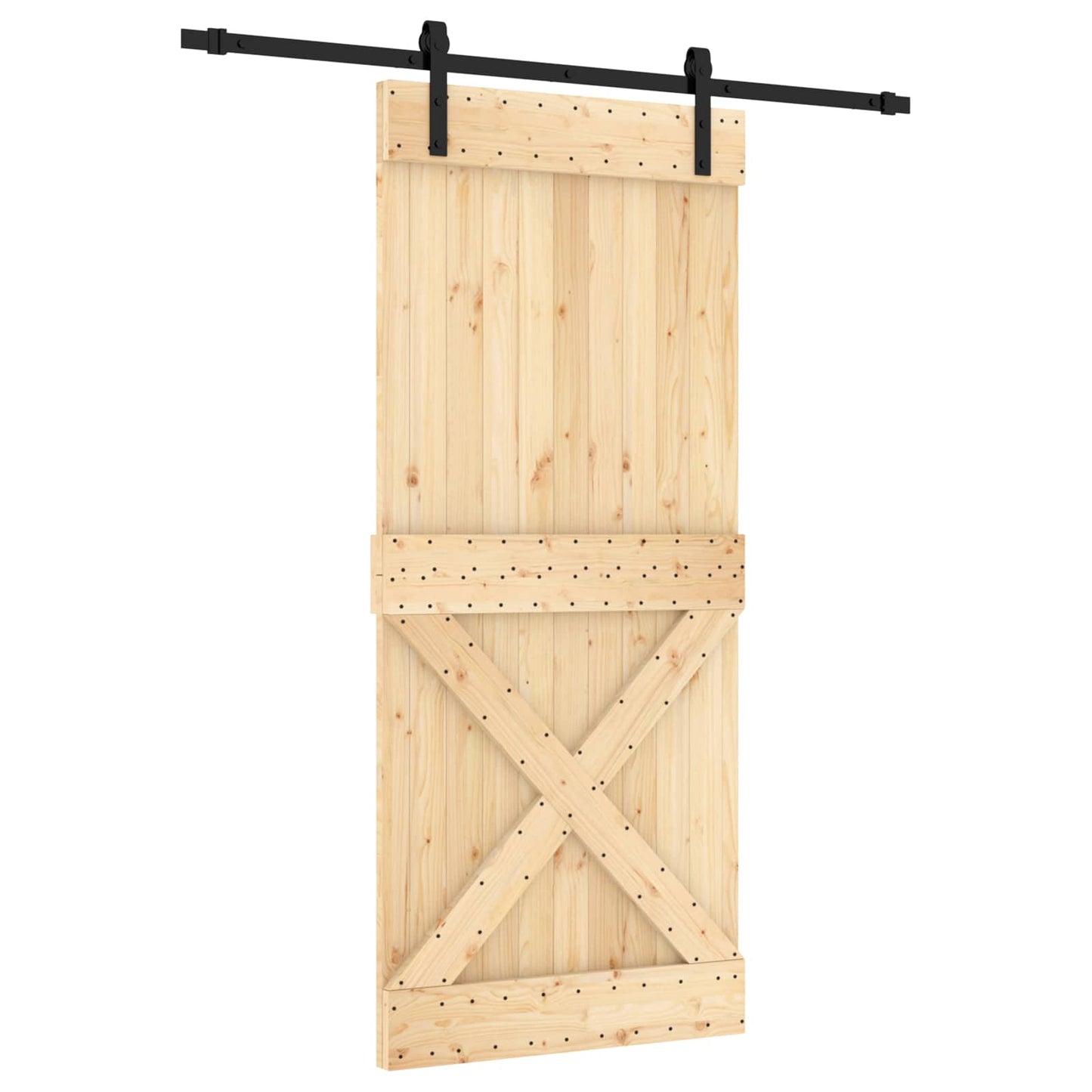 Sliding Door Natural and Black 90 x 210 cm Solid Pine Wood