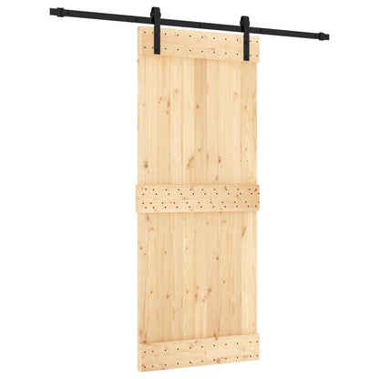 Sliding Door Natural and Black 85 x 210 cm Solid Pine Wood