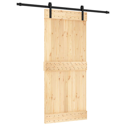 Sliding Door Natural and Black 90 x 210 cm Solid Pine Wood