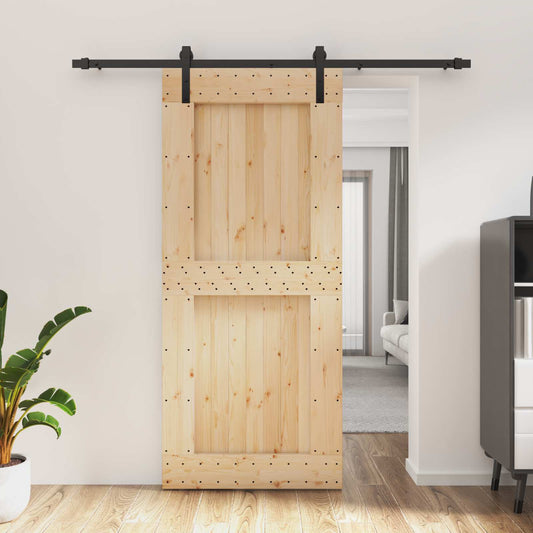 Sliding Door 90 x 210 cm Solid Pine Wood (Untreated)