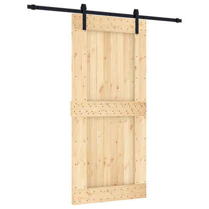 Sliding Door Natural and Black 95 x 210 cm Solid Pine Wood