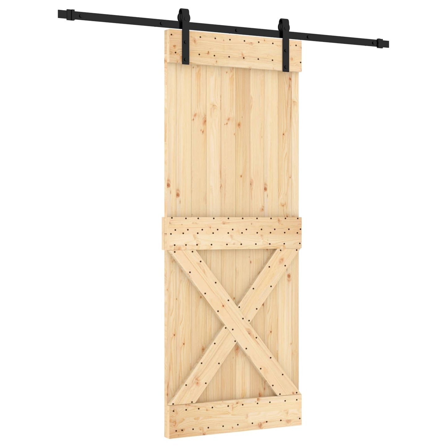 Sliding Door Natural and Black 80 x 210 cm Solid Pine Wood