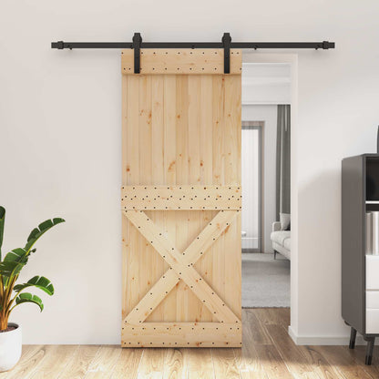 Sliding Door Natural and Black 85 x 210 cm Solid Pine Wood