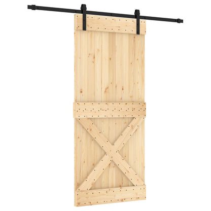 Sliding Door Natural and Black 90 x 210 cm Solid Pine Wood