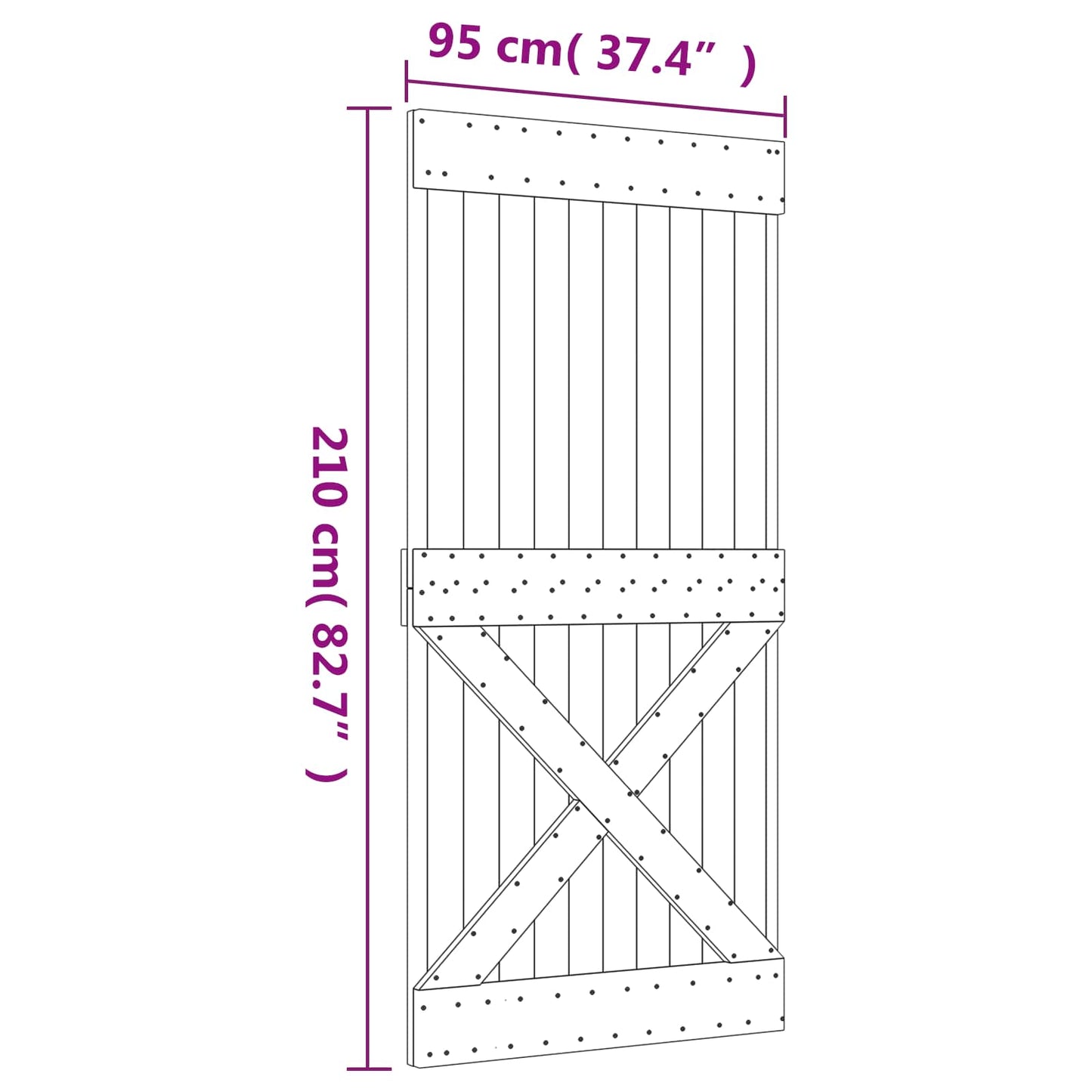 Sliding Door Natural and Black 95 x 210 cm Solid Pine Wood