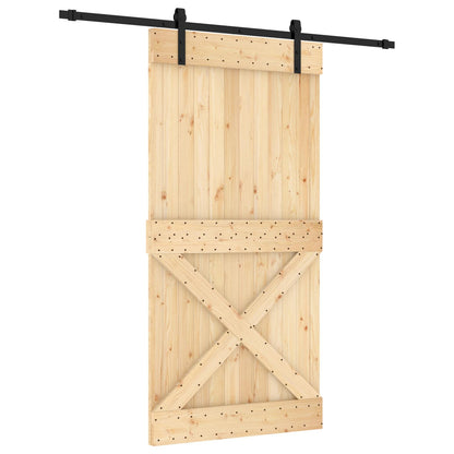 Sliding Door Natural and Black 100 x 210 cm Solid Pine Wood