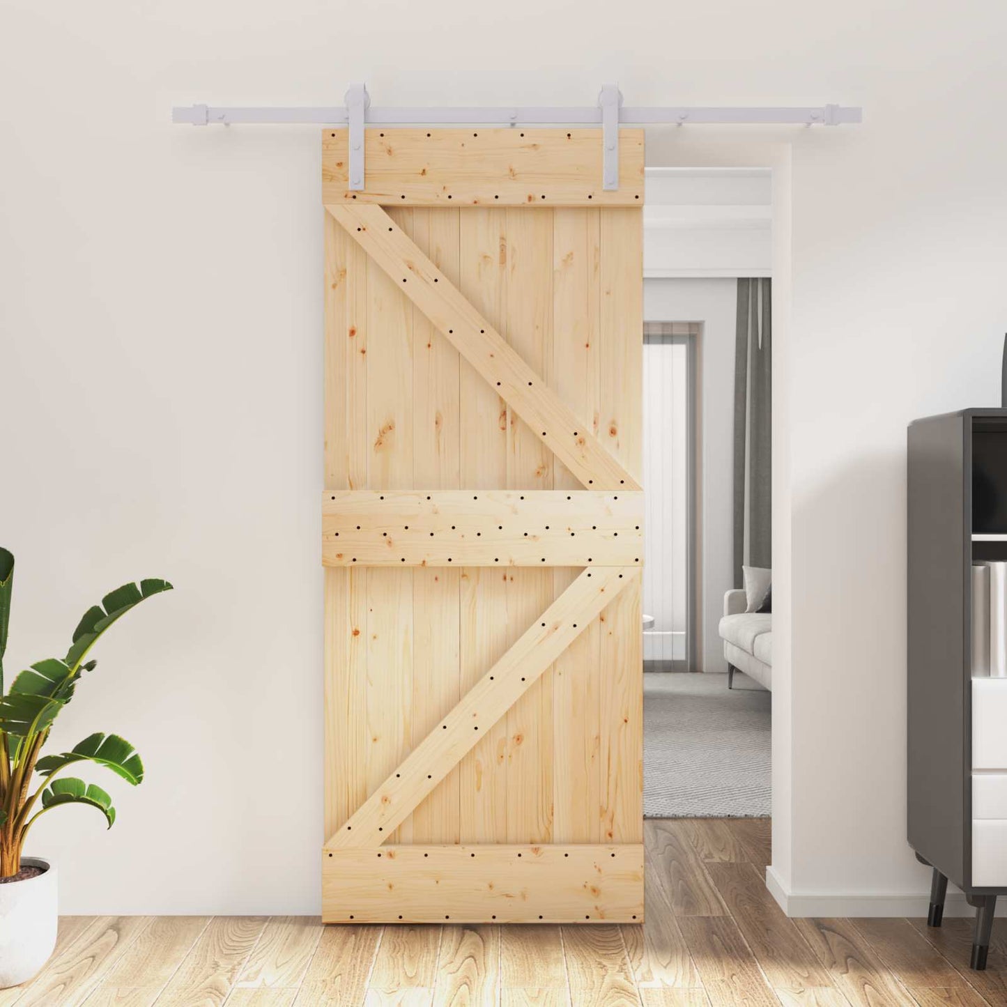 Sliding Door Natural and White 85 x 210 cm Solid Pine Wood