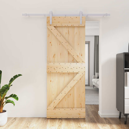 Sliding Door Natural and White 80 x 210 cm Solid Pine Wood