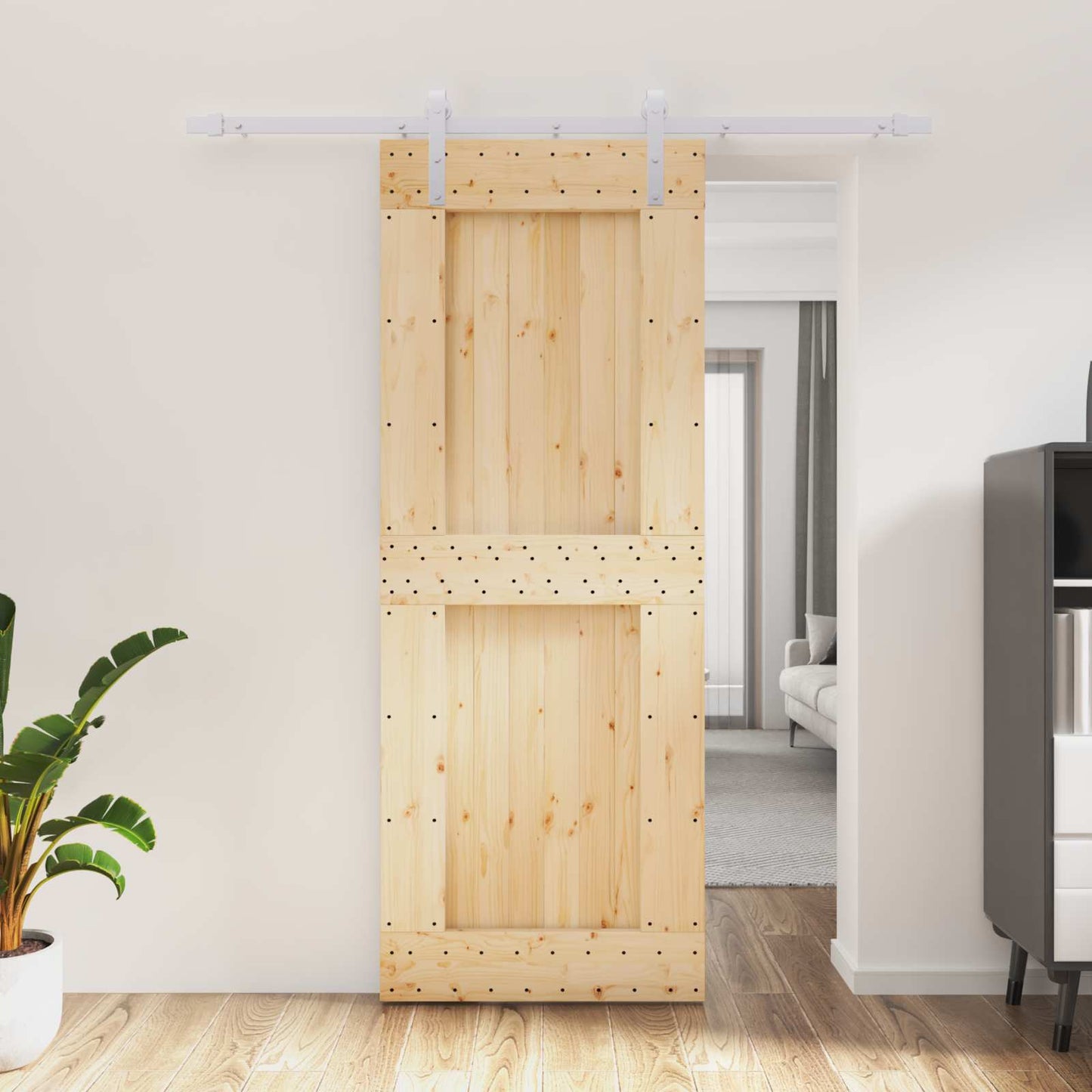 Sliding Door Natural and White 80 x 210 cm Solid Pine Wood