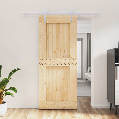 Sliding Door Natural and White 85 x 210 cm Solid Pine Wood