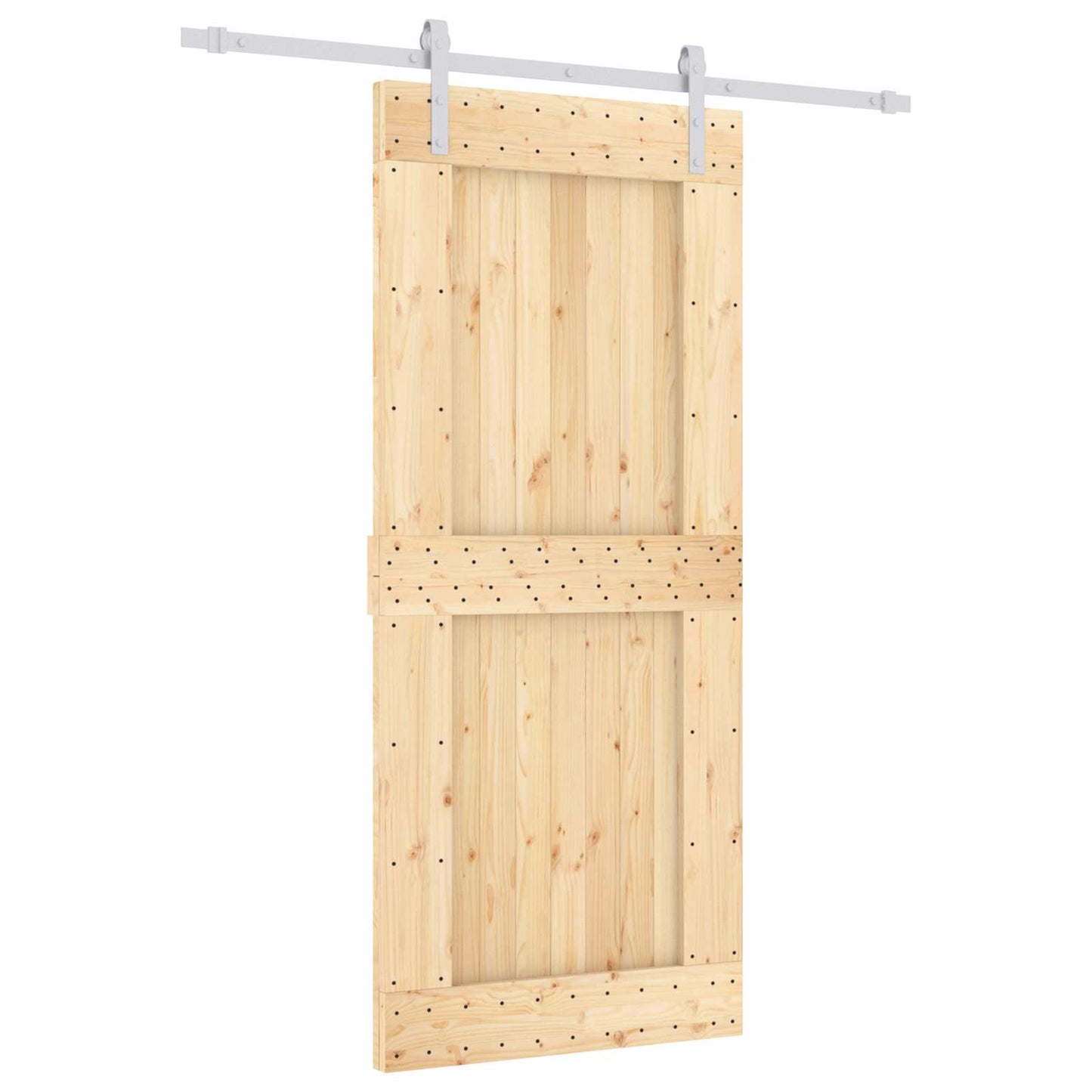 Sliding Door Natural and White 90 x 210 cm Solid Pine Wood