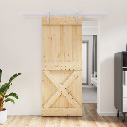 Sliding Door Natural and White 85 x 210 cm Solid Pine Wood