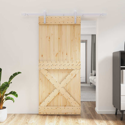 Sliding Door Natural and White 90 x 210 cm Solid Pine Wood