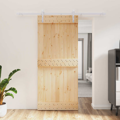 Sliding Door Natural and White 90 x 210 cm Solid Pine Wood