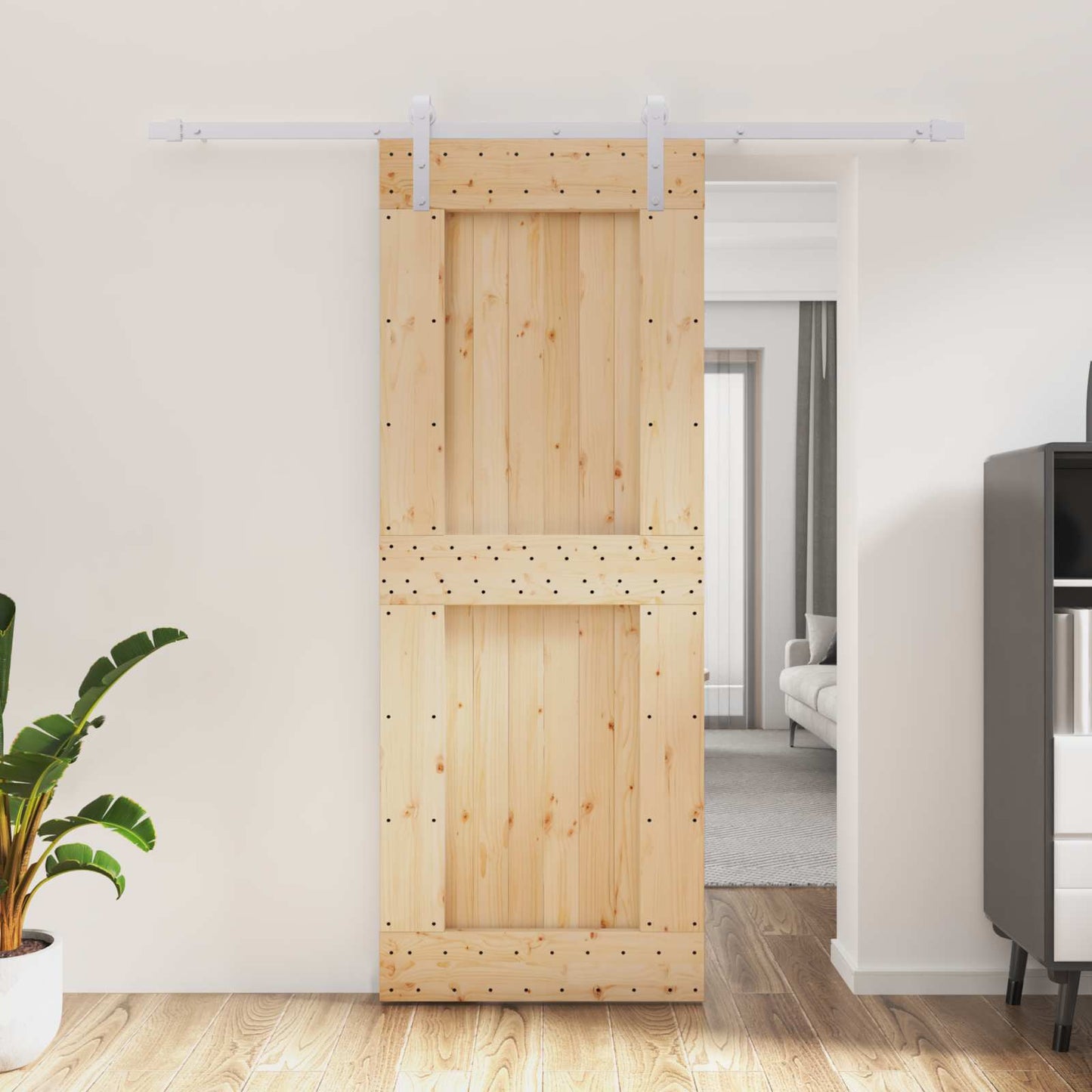Sliding Door Natural and White 80 x 210 cm Solid Pine Wood