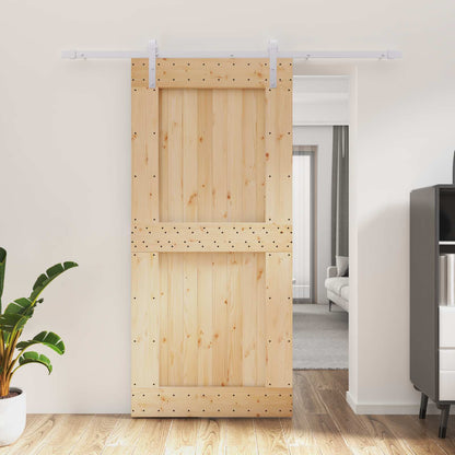 Sliding Door Natural and White 95 x 210 cm Solid Pine Wood