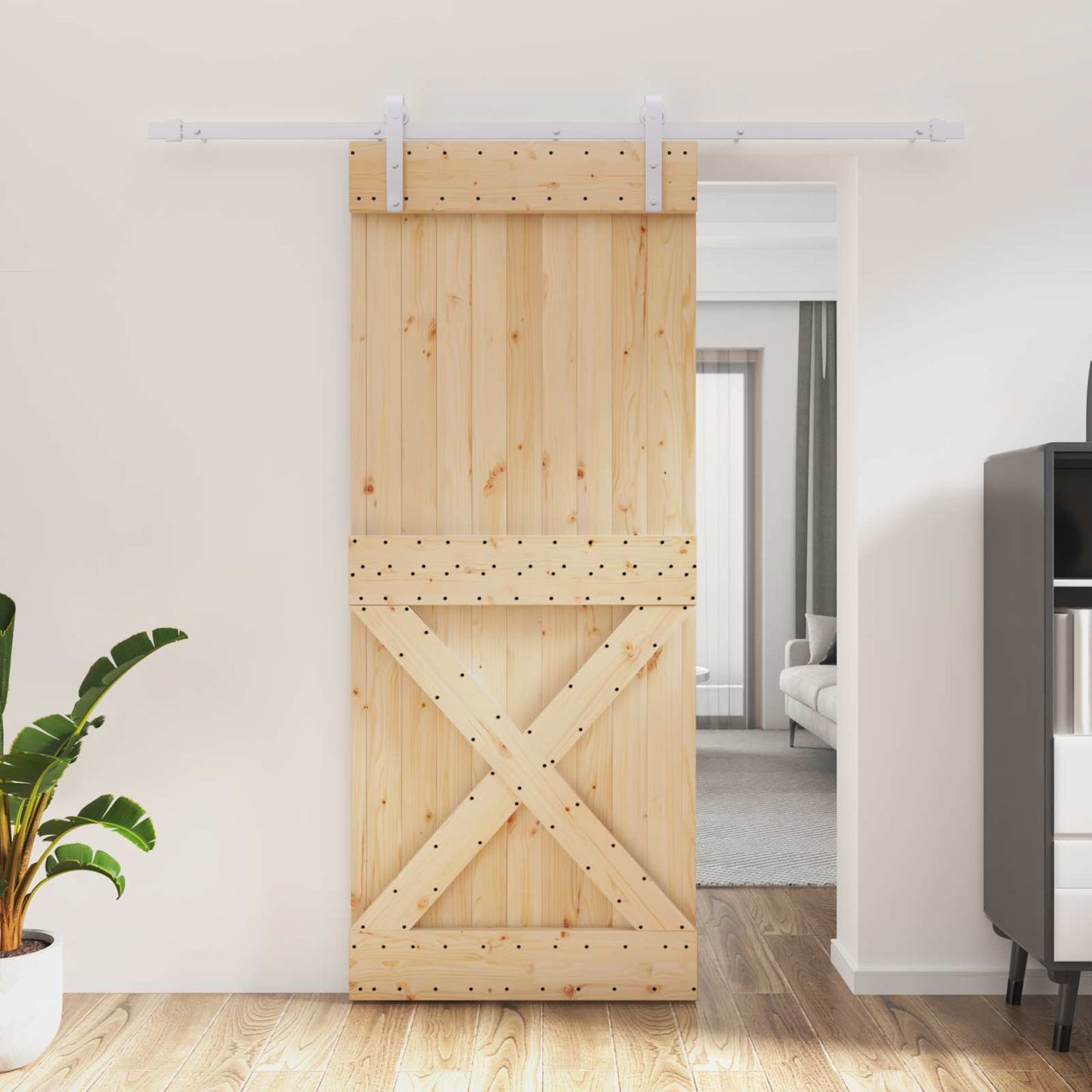 Sliding Door Natural and White 85 x 210 cm Solid Pine Wood