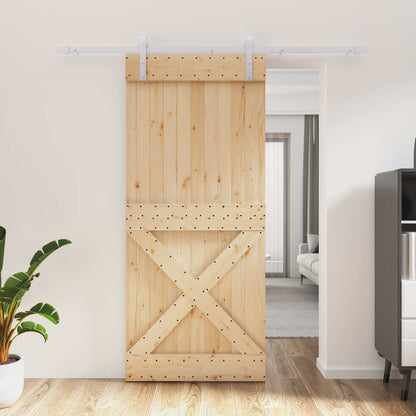 Sliding Door Natural and White 90 x 210 cm Solid Pine Wood